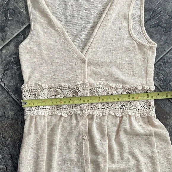 ONE CLOTHING Sleeveless Crochet Cream Knit Maxi Duster Button Resortwear Sweater - Picture 9 of 13